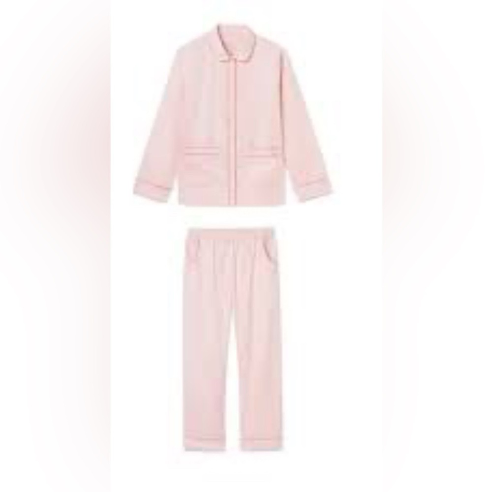 LAKE Pajamas Poplin piped pant set baby cotton candy pink cotton pajama set